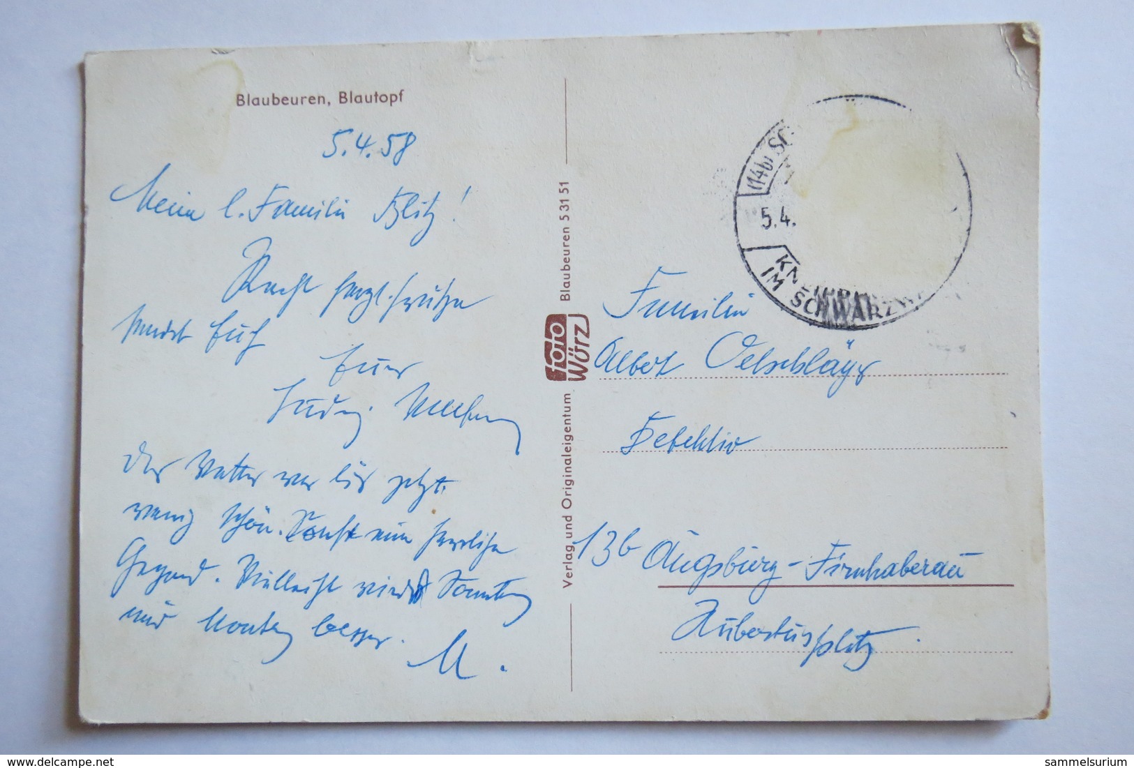 (11/2/54) Postkarte/AK "Blaubeuren" Blautopf - Blaubeuren