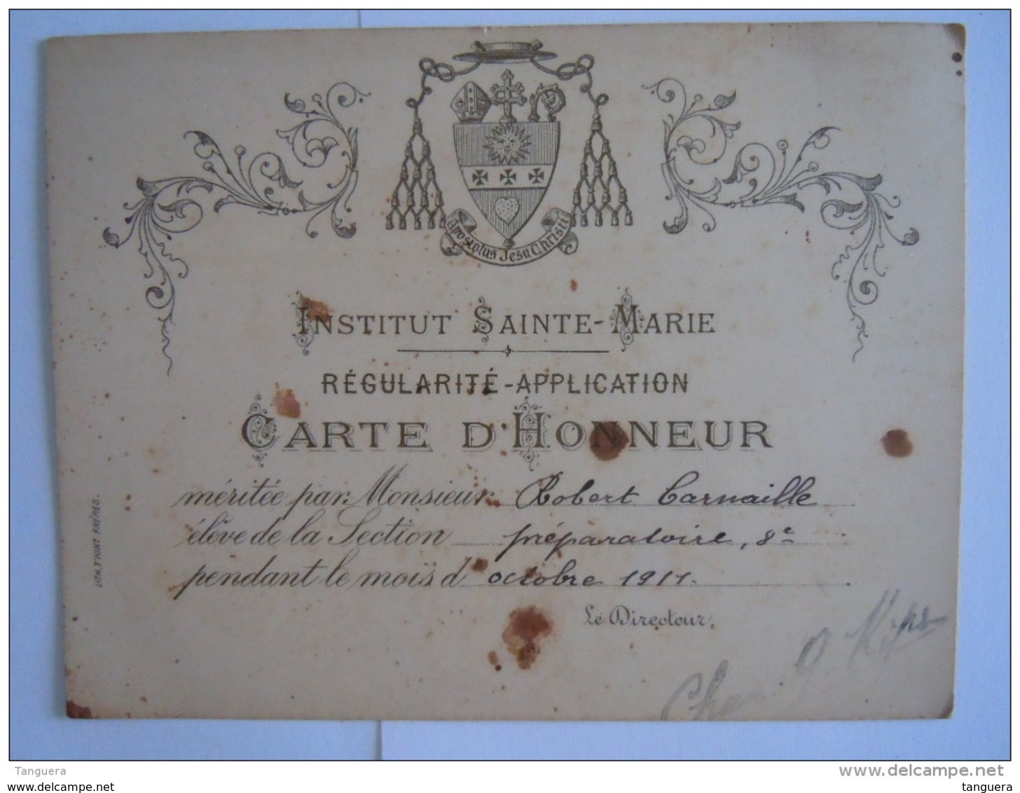 Institut Sainte-Marie Carte D'honneur  1911 Blason Apostolus Jesu Christi - Diplômes & Bulletins Scolaires