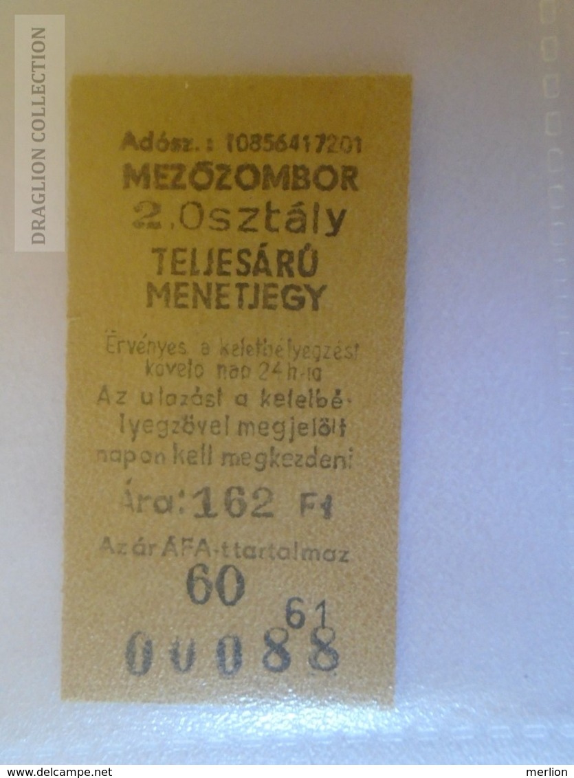 E0263  Railway -Train - Edmondson Ticket -  Hungary  MÁV  MINTA -SPECIMEN - Muster -Station Gare  MEZŐZOMBOR - Europe