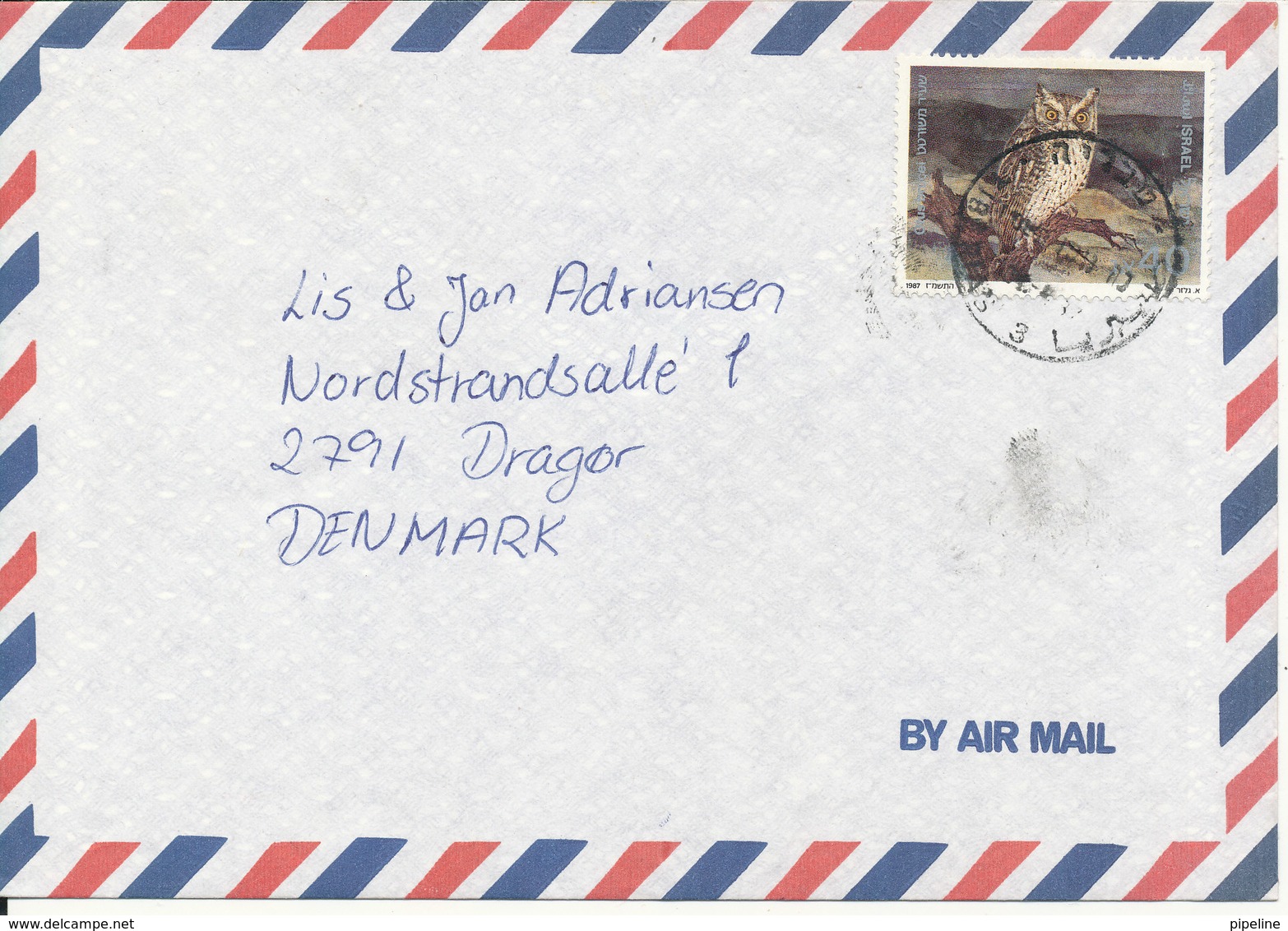 Israel Air Mail Cover Sent To Denmark Single Franked OWL - Airmail