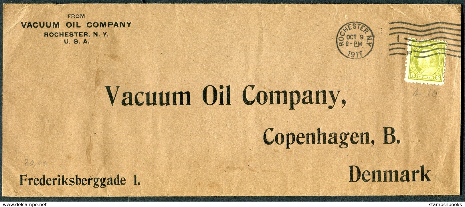 1917 USA Vacuum Oil Company X 2 Censor Covers Rochester / Boston - Copenhagen Denmark - Covers & Documents