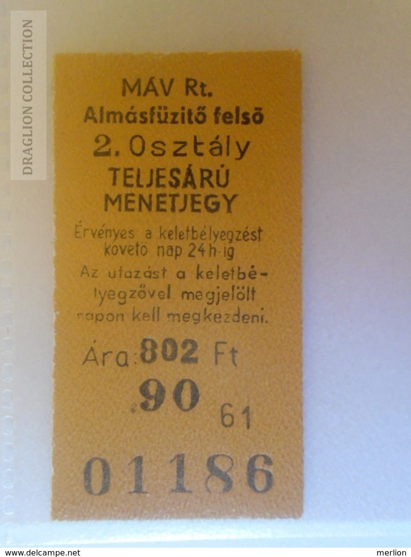 E0270 Railway -Train - Edmondson Ticket -  Hungary  MÁV  MINTA -SPECIMEN - Muster -Station Gare  Almásfüzitő Felső - Europe