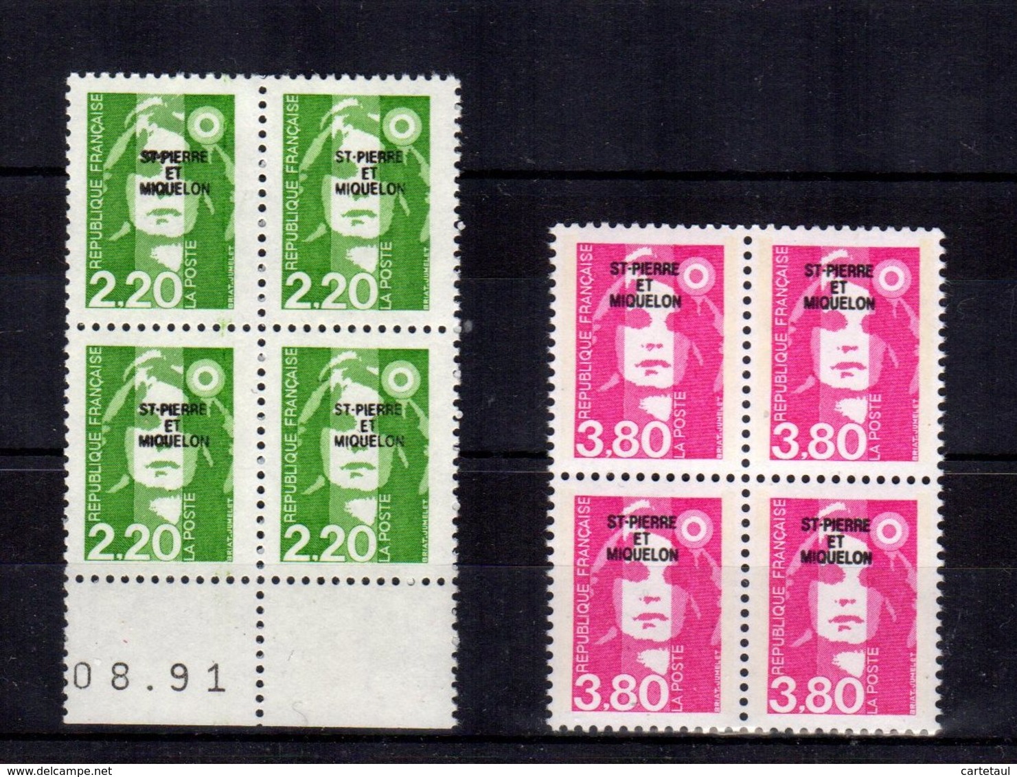 SAINT PIERRE MIQUELON Marianne Surcharge YT 521 + YT 552 Bloc De 4  **Gomme Intacte SUP - Unused Stamps