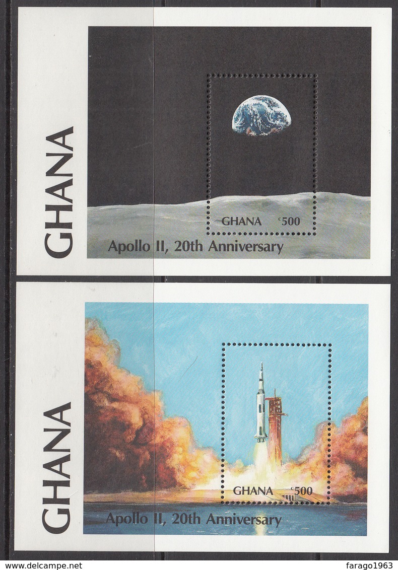 1989 Ghana Space Apollo 11 Complete Set Of 2 Souvenir Sheets  MNH - Ghana (1957-...)