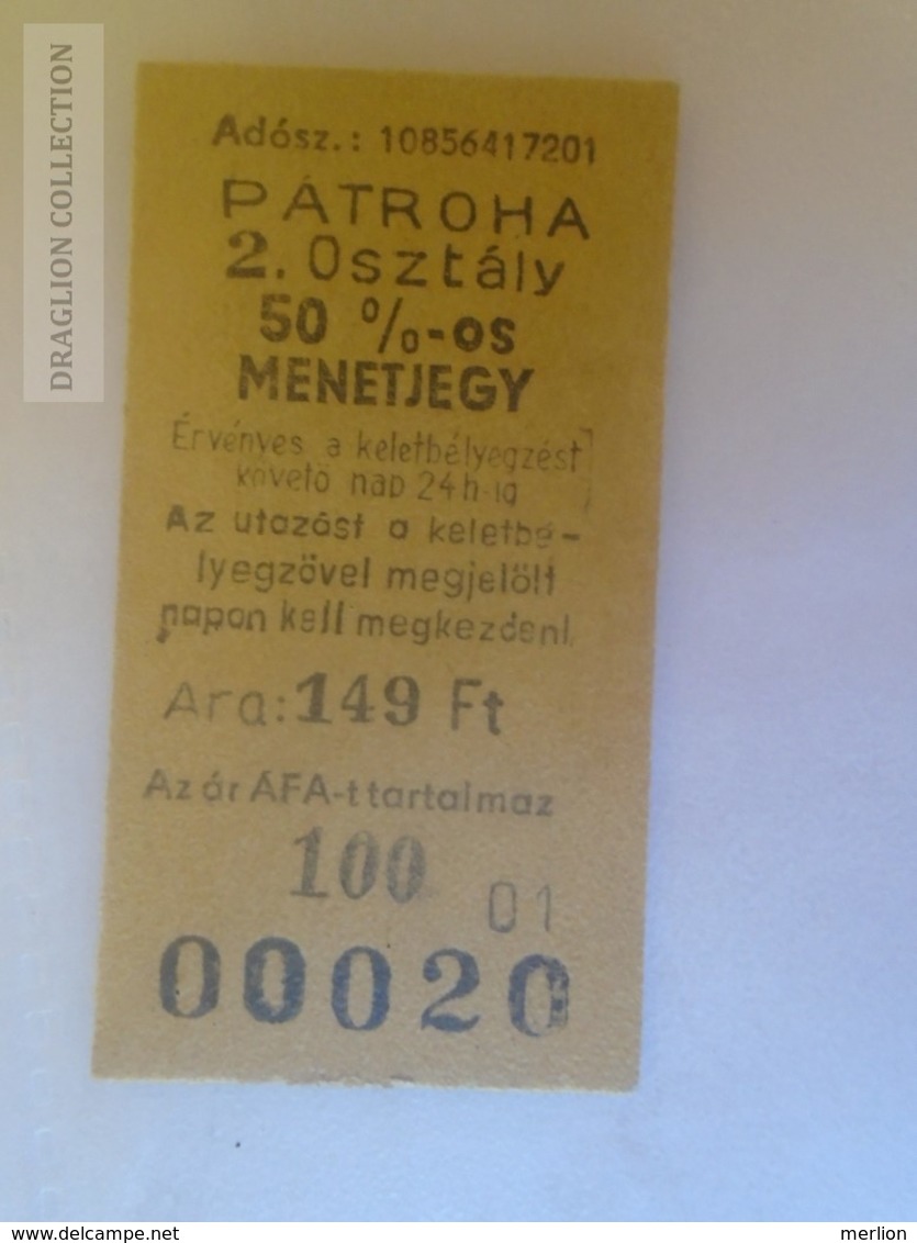 E0281 Railway -Train - Edmondson Ticket -  Hungary  MÁV  MINTA -SPECIMEN - Muster -Station Gare -PATROHA - Europe