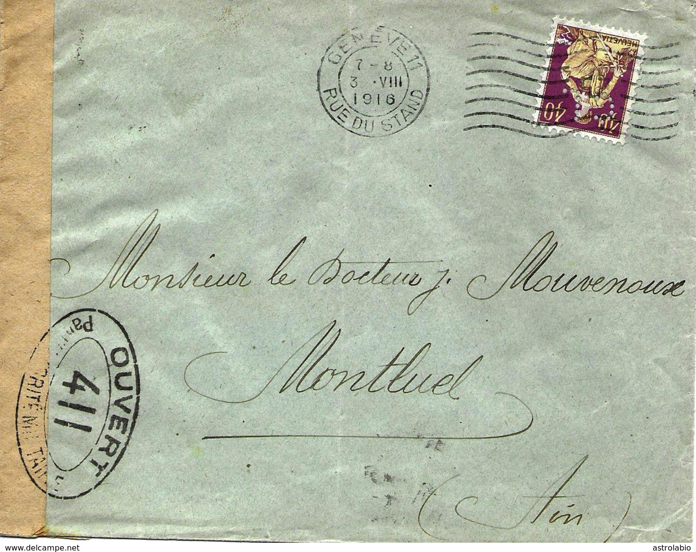 Perfin CL Cover. Perfore Sur Lettre. Suisse 1916 Censure. Voir 2 Scan - Perforadas