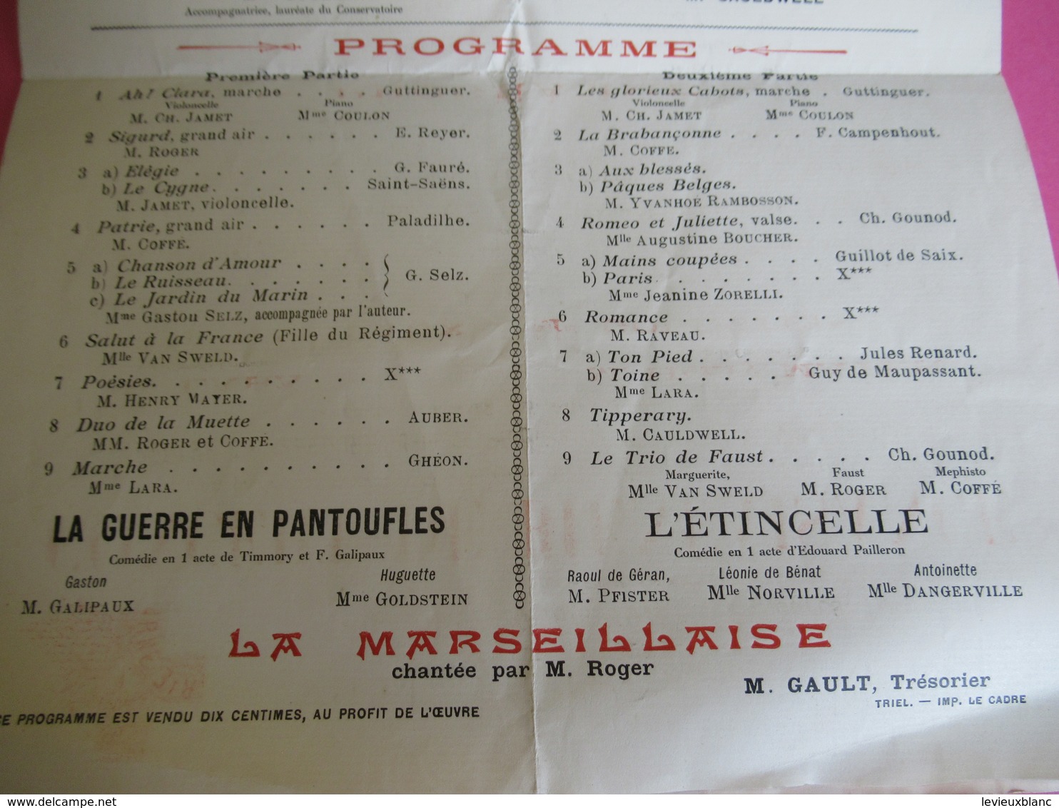 Programme/Concert De Bienfaisance/au Profit Des Blessés/ TRIEL Sur SEINE/Théatre De Verdure/Mme De RYCK/1915    PROG225 - 1914-18
