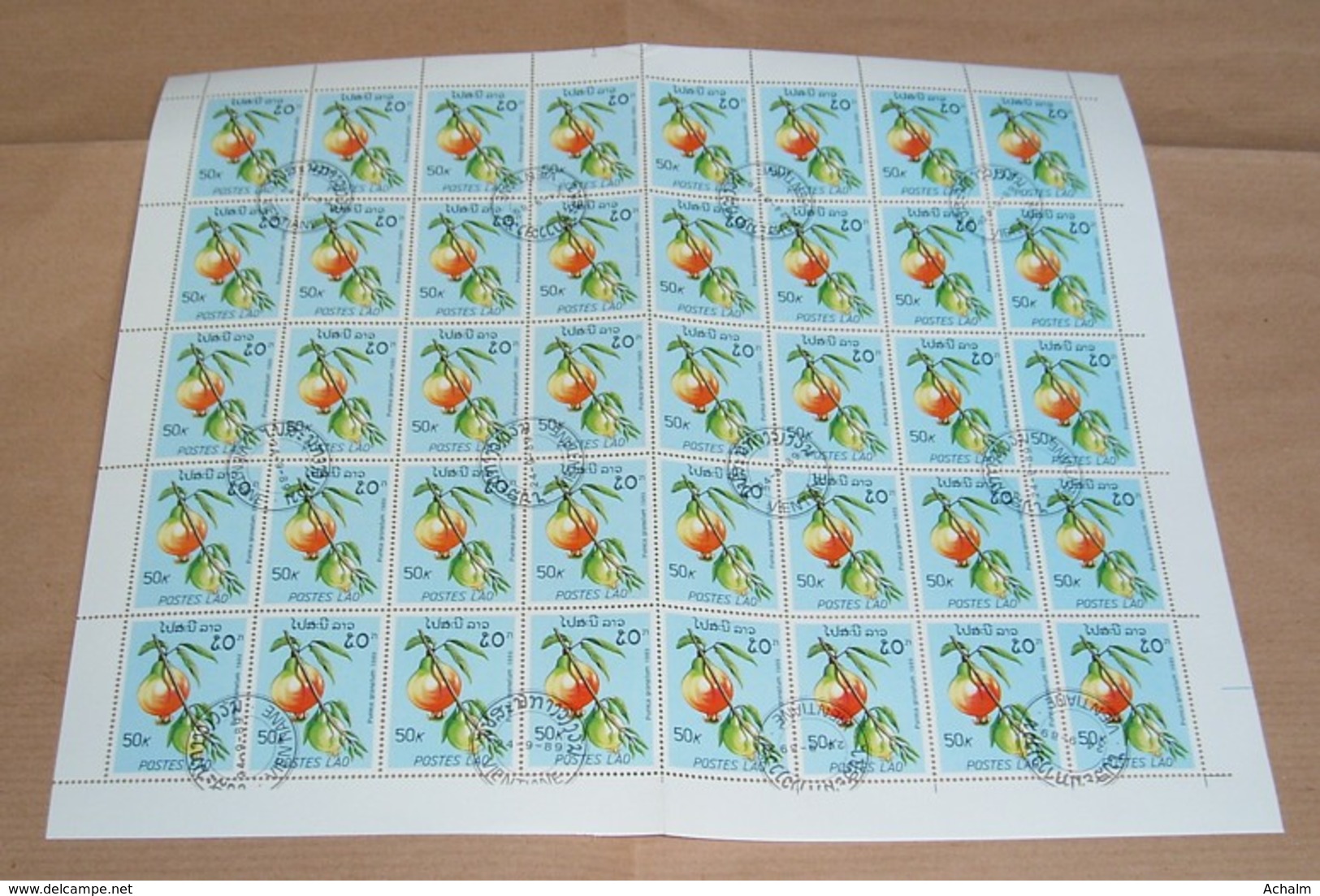 Laos 1989 / Sheet Of Stamps 40 X MiNr. 1173 Used / Fruits - Punica Granatum - Laos