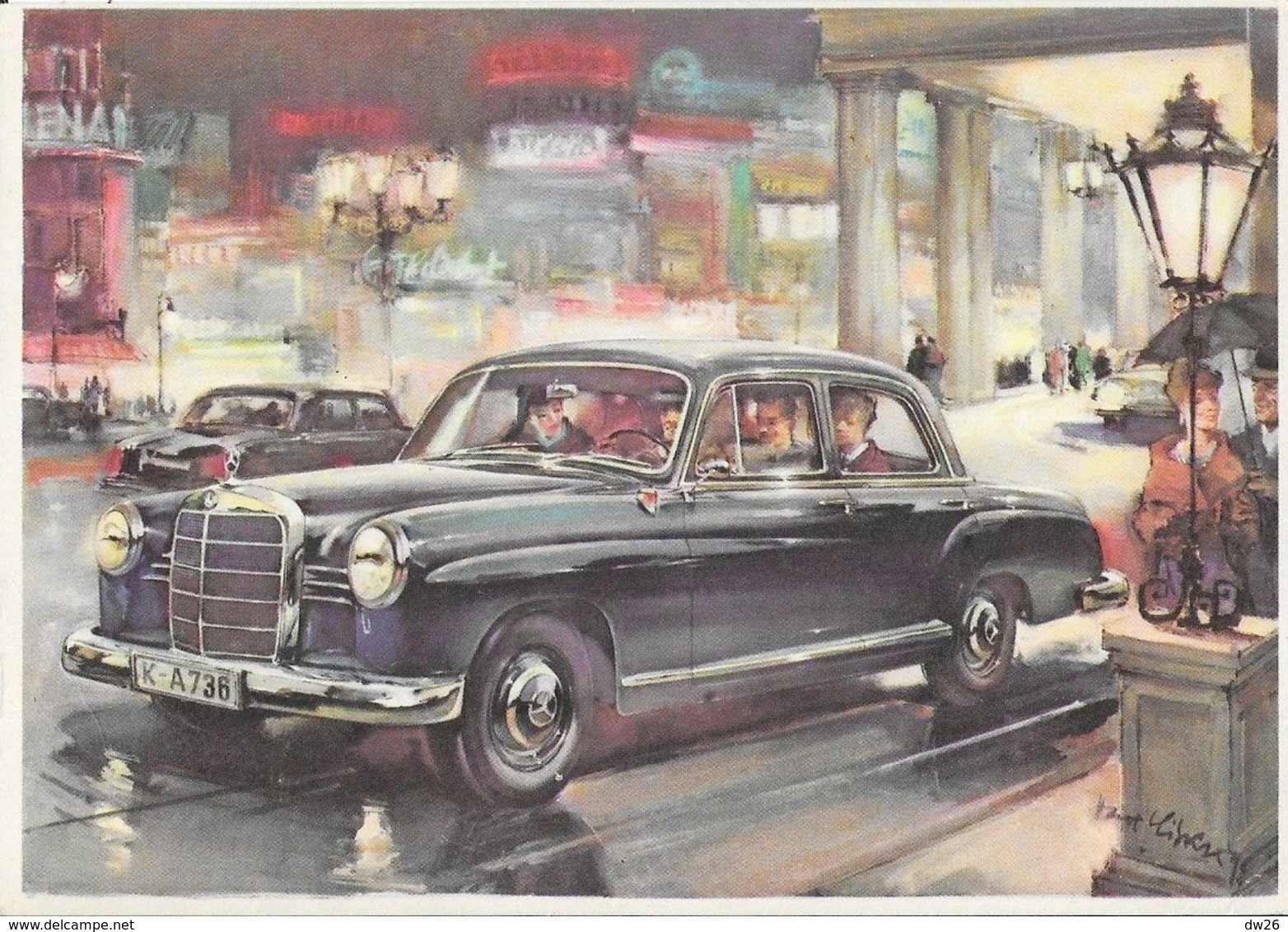 Automobile: Illustration Signée (?) Mercedes-Benz 190 - Carte Non Circulée - Passenger Cars