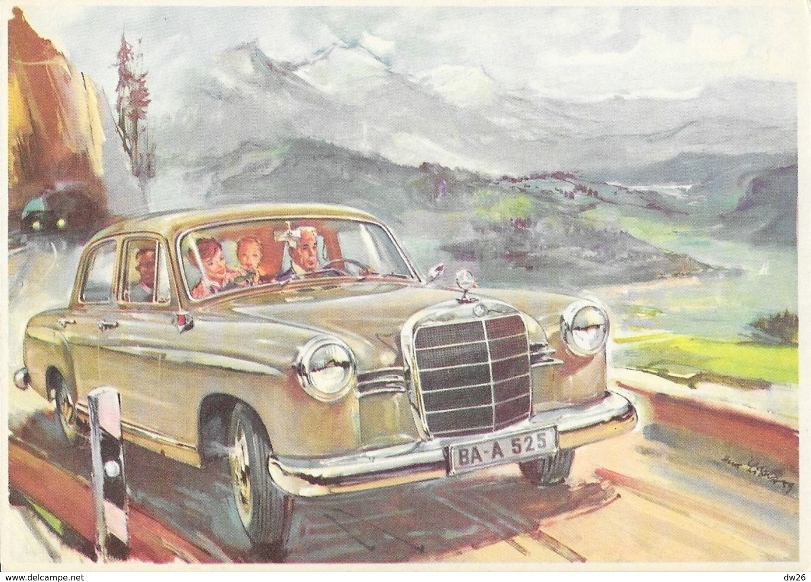 Automobile: Illustration Signée (?) Mercedes-Benz 180 - Carte Non Circulée - Toerisme