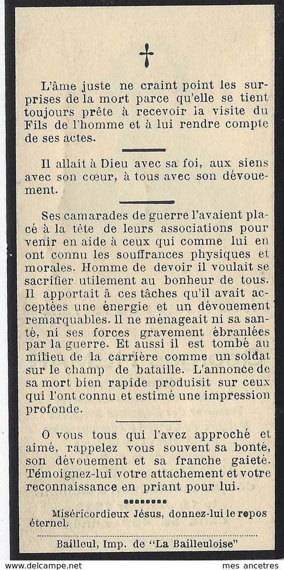 Faire-part De Décès 1933-Bailleul (59) Georges HEMAR-Conseiller Municipal -membre FNC-président Mutilés De Guerre - Décès