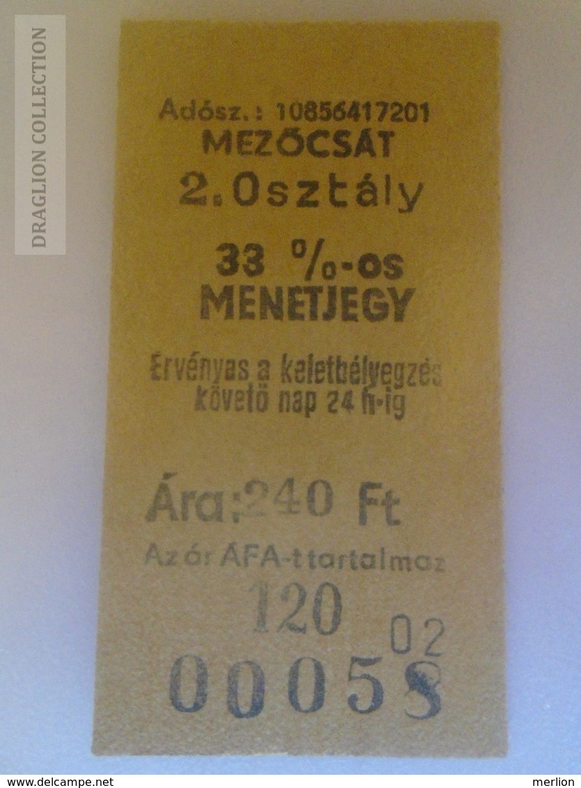 E0287 Railway -Train - Edmondson Ticket -  Hungary  MÁV  MINTA -SPECIMEN - Muster -Station Gare - MEZŐCSÁT - Europe