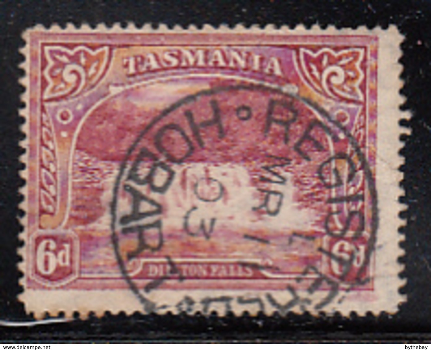 Tasmania 1899-1900 Used Sc 93 6p Dilston Falls Red Patch Lower Right Corner, Re-entry At Top - Oblitérés