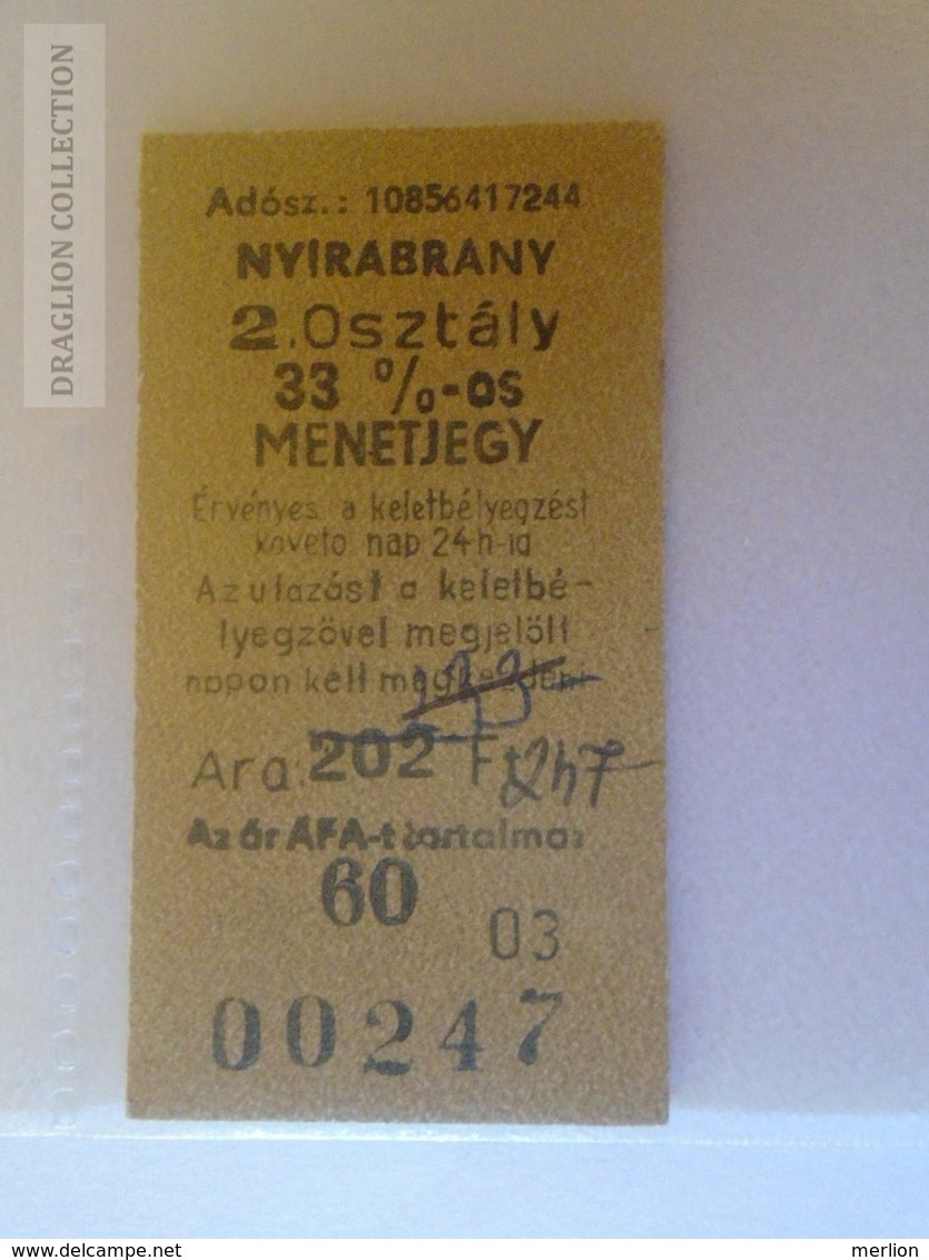 E0300 Railway -Train - Edmondson Ticket -  Hungary  MÁV  MINTA -SPECIMEN - Muster -Station Gare -NYÍRÁBRÁNY - Europe