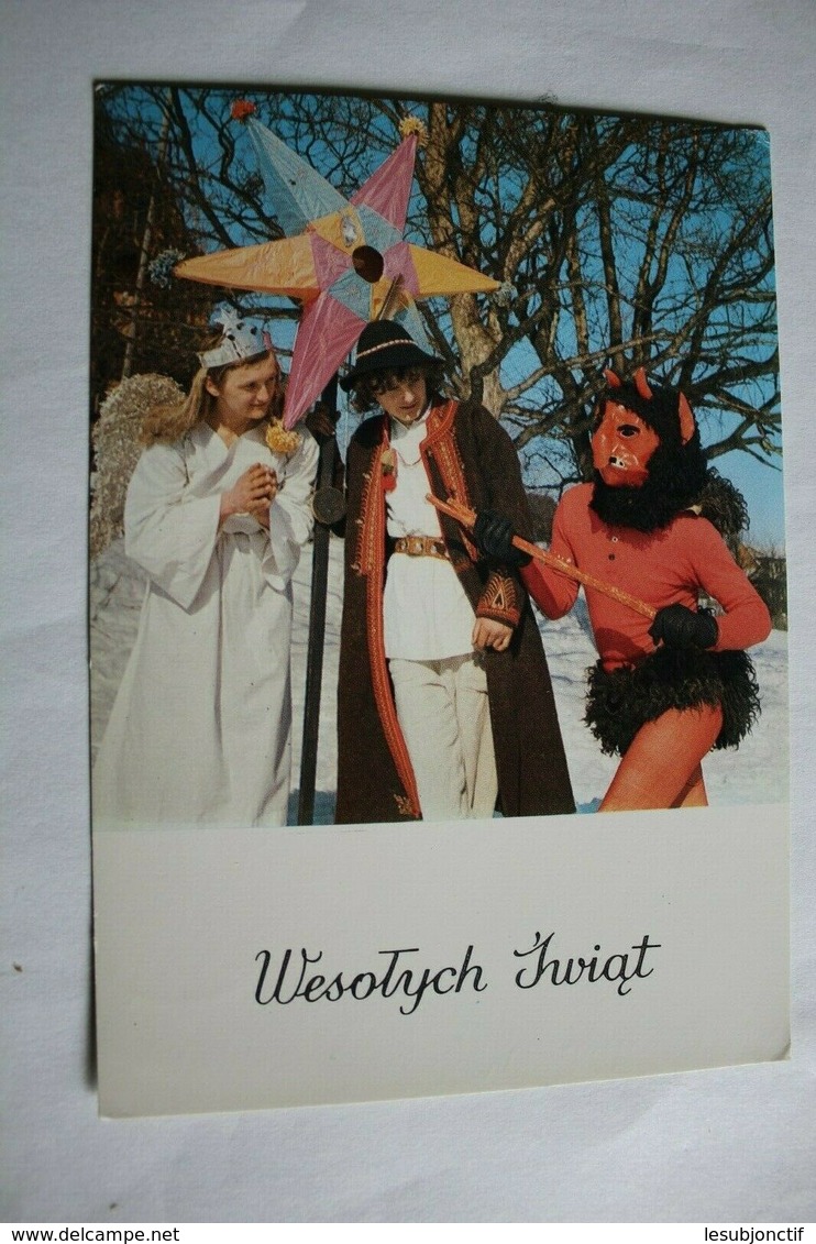 Polish Christmas Card With Krampus 4x6 Postcard Not Posted - Other & Unclassified