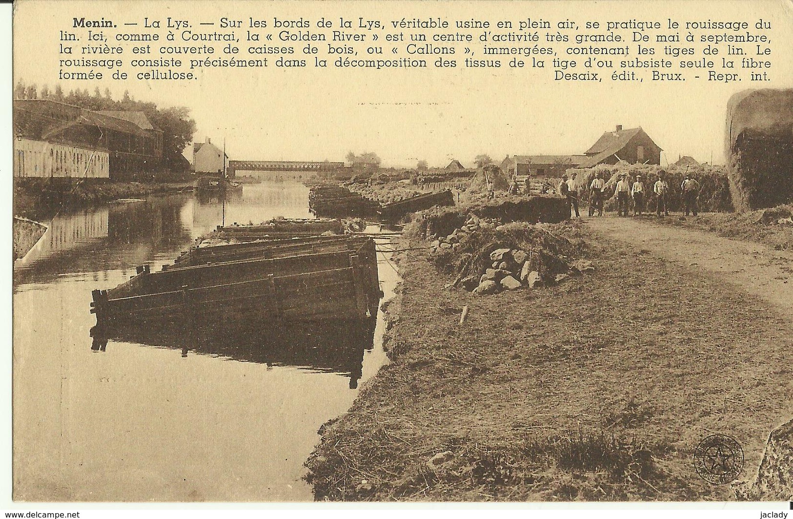 Menin -- La Lys Rouissage Du Lin (au Dos Carte D'honneur De L'école Saint - Roch).    (2 Scans) - Menen