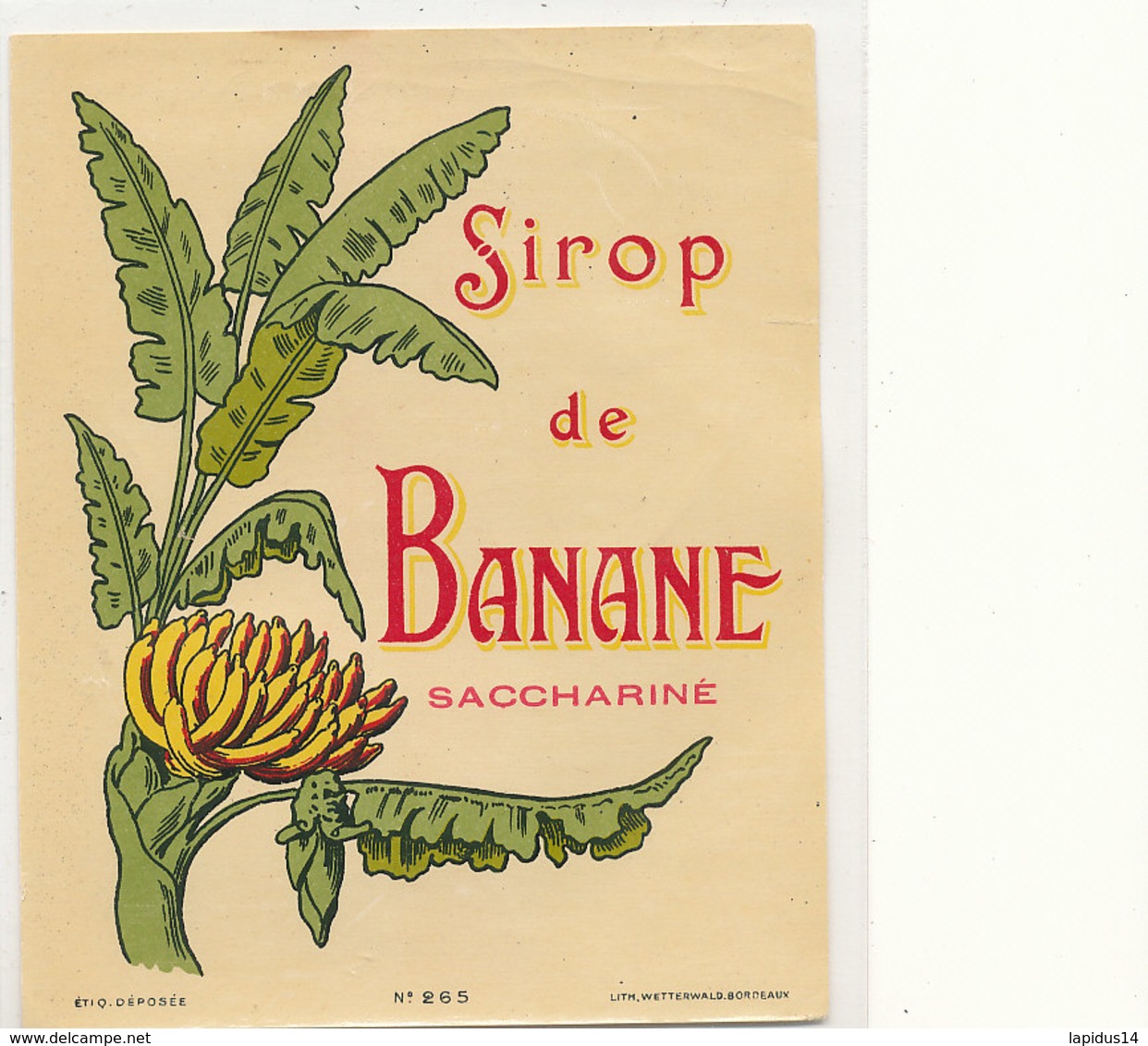 AN 451 / ETIQUETTE      SIROP DE BANANE SACCHARINE - Frutta E Verdura