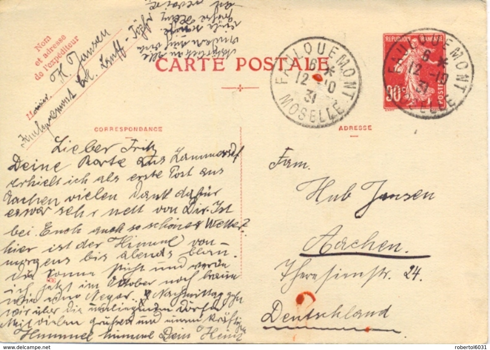 France 1931 Postal Stationery Postcard 90 C. Semeuse To Germany Carte Postale - Storia Postale