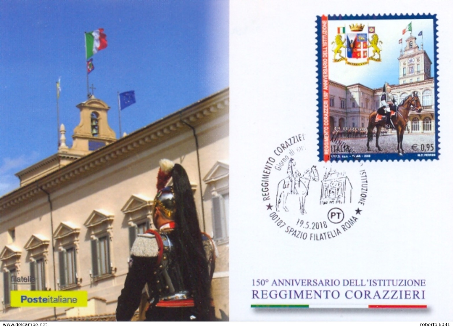 Italia 2018 FDC Maximum Card 150° Anniversario Del Reggimento Corazzieri Dell'Arma Dei Carabinieri - Militaria