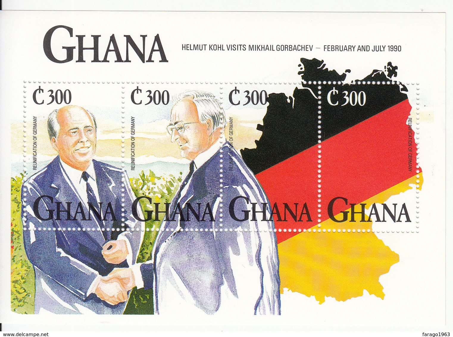 1992 Ghana  Germany Reunification Flags  Complete Set Of 3 Sheets MNH - Ghana (1957-...)