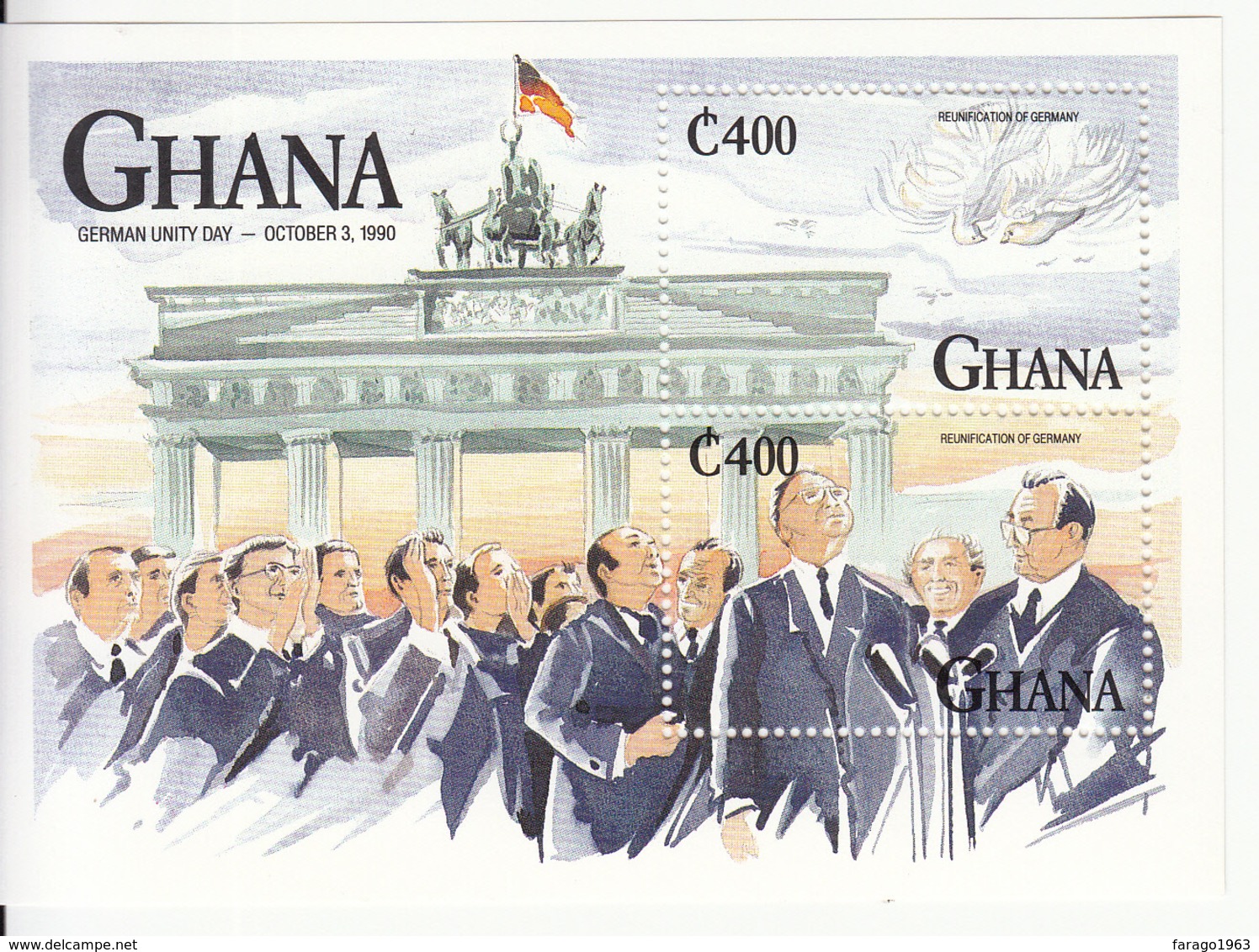 1992 Ghana  Germany Reunification Flags  Complete Set Of 3 Sheets MNH - Ghana (1957-...)