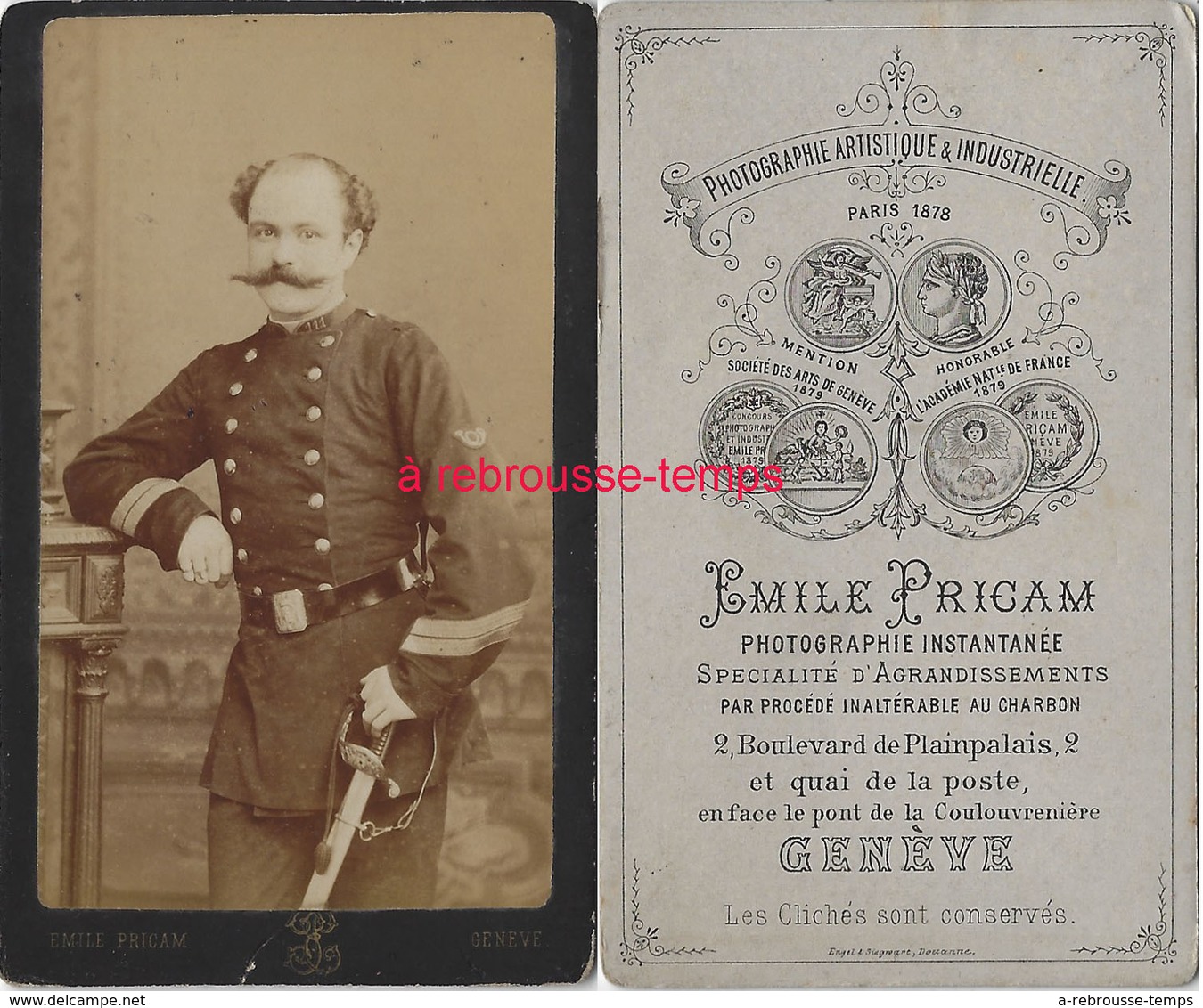 CDV Officier Du 111e R-photo Emile Pricam  à Genève-Suisse - Guerre, Militaire