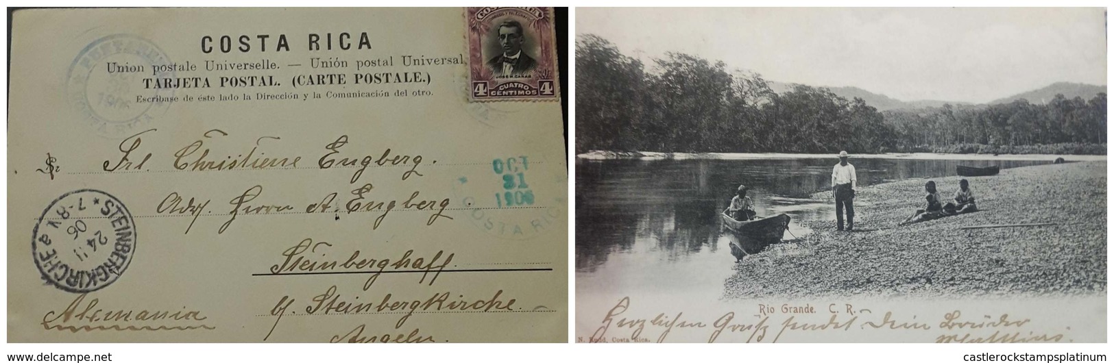 O)1904  COSTA RICA,  JOSE M. CAÑAS - SCT 55 4c, RIO GRANDE POSTAL CAR - LANDSCAPE, POSTAL CARD - STEINBERGKIRCHE - Costa Rica