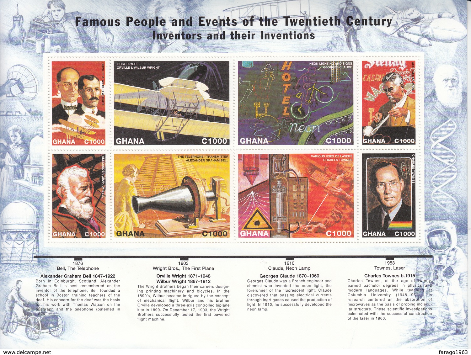 1998 Ghana   Inventors Inventions Electricity Science Medicine Health Complete Set Of 4 Sheets MNH - Ghana (1957-...)