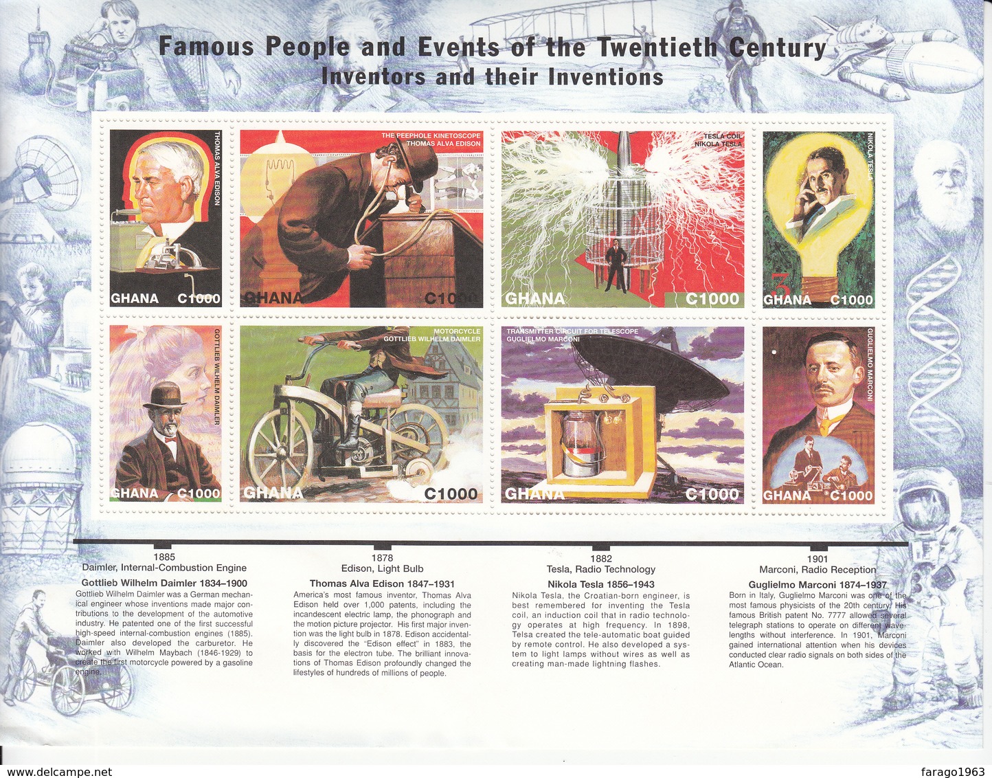 1998 Ghana   Inventors Inventions Electricity Science Medicine Health Complete Set Of 4 Sheets MNH - Ghana (1957-...)