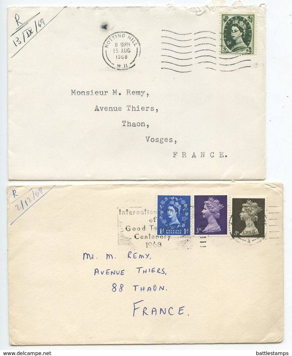 Great Britain 1968 2 Covers Notting Hill & Swindon To Thaon, Vosges, France - Covers & Documents