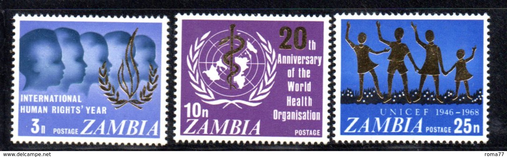 APR1498 - ZAMBIA 1968, Serie Yvert  N. 52/54  *** (2380A) . Gomma Stanca - Zambia (1965-...)