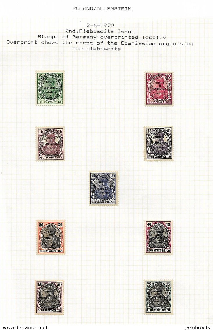 1920. PLEBISCITE   OLSZTYN - ALLENSTEIN   "  GERMANIA  NINE  VALUES " - Unused Stamps