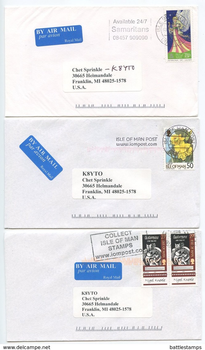 Isle Of Man 2000‘s 3 Airmail Covers Douglas To Franklin Michigan - K8YTO - Isle Of Man