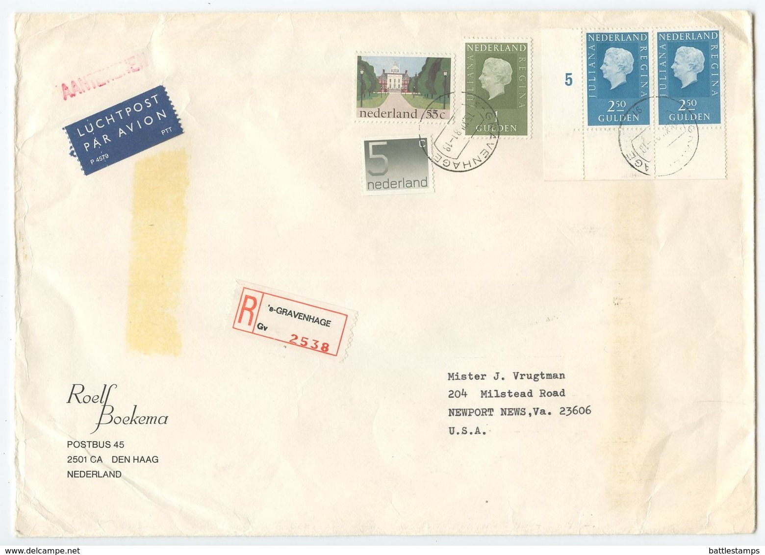 Netherlands 1981 Registered Airmail Cover S’Gravenage To Newport News VA - Covers & Documents