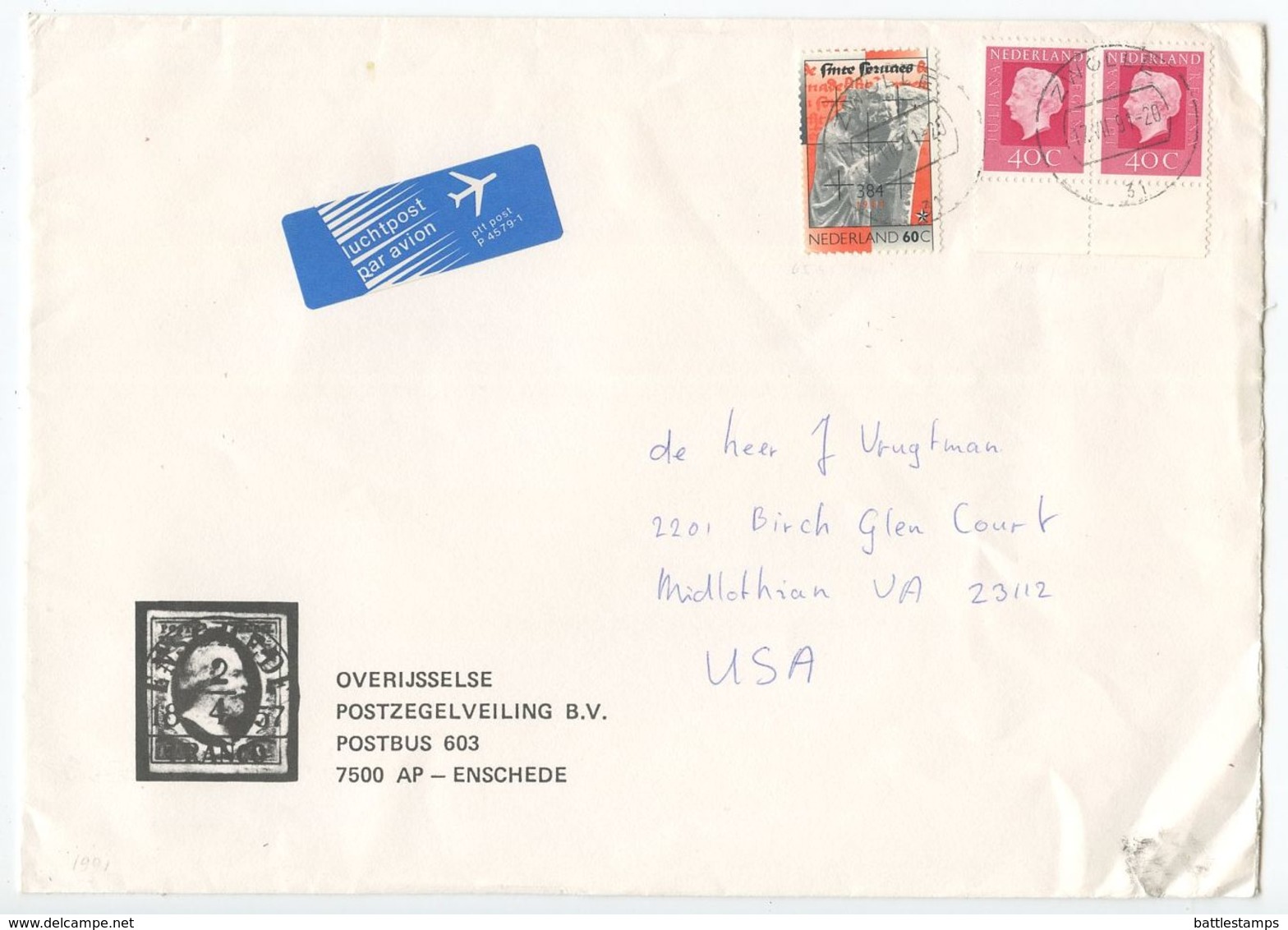 Netherlands 1980‘s-90‘s 9 Covers To U.S., Mix Of Stamps & Postmarks - Covers & Documents