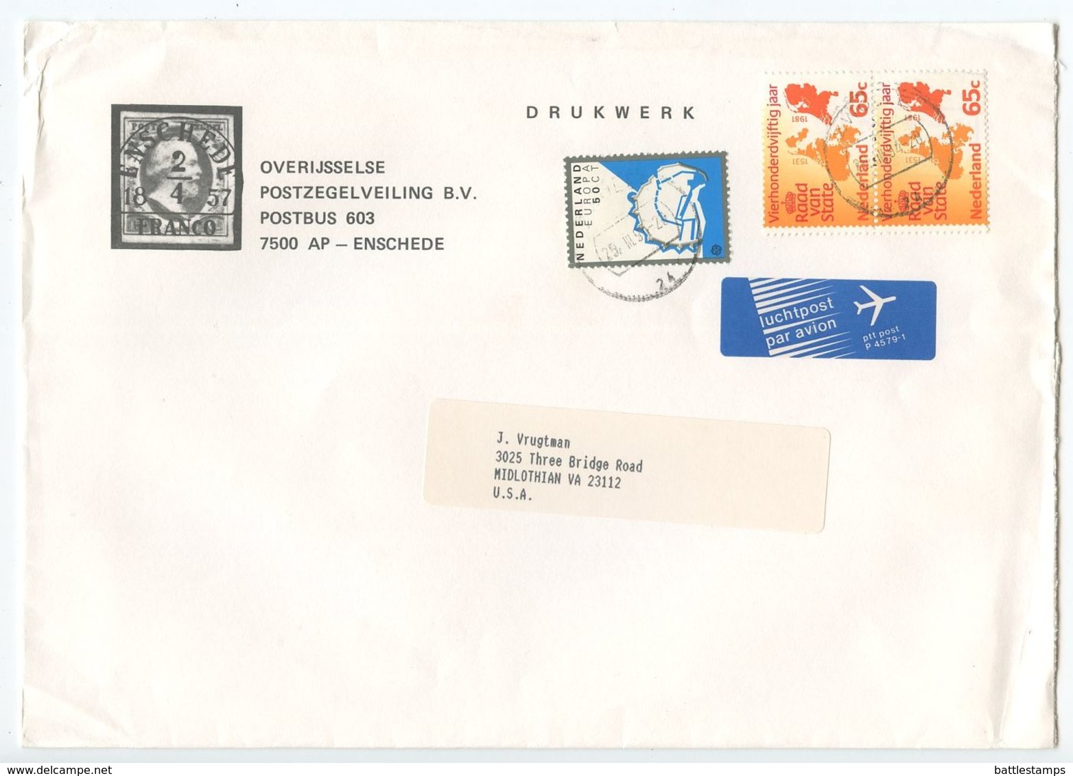 Netherlands 1980‘s-90‘s 9 Covers To U.S., Mix Of Stamps & Postmarks - Covers & Documents