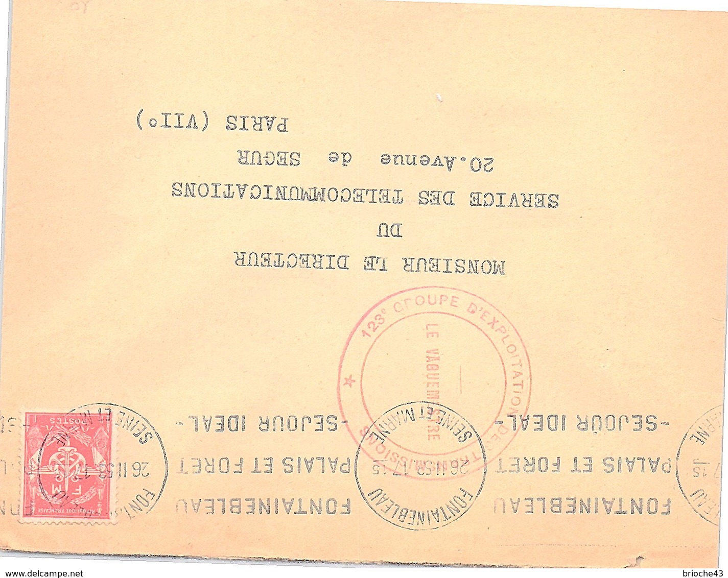 FRANCE - LETTRE FONTAINEBLEAU 26.2.59 - CACHET 123e GROUPE D'EXPLOITATION DES TRANSMISSIONS - FM 12   /1 - Militärstempel Ab 1900 (ausser Kriegszeiten)