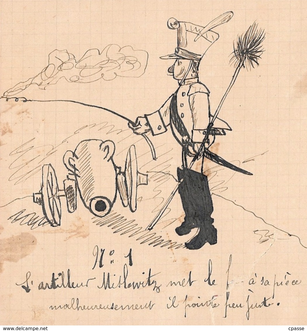 En L'état Dessin D'Amateur En 4 Figures - Un Artilleur ** Humour Naïf Militaire Militaria Artillerie Canon - Autres & Non Classés