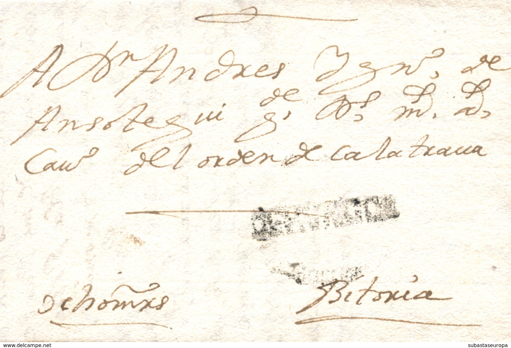 D.P. 7. 1728. Carta De Burgos A Vitoria. Marca "DE BURGOS" (P.E. 1). Manuscrito "8 Rs". Rarísima. - ...-1850 Prefilatelia