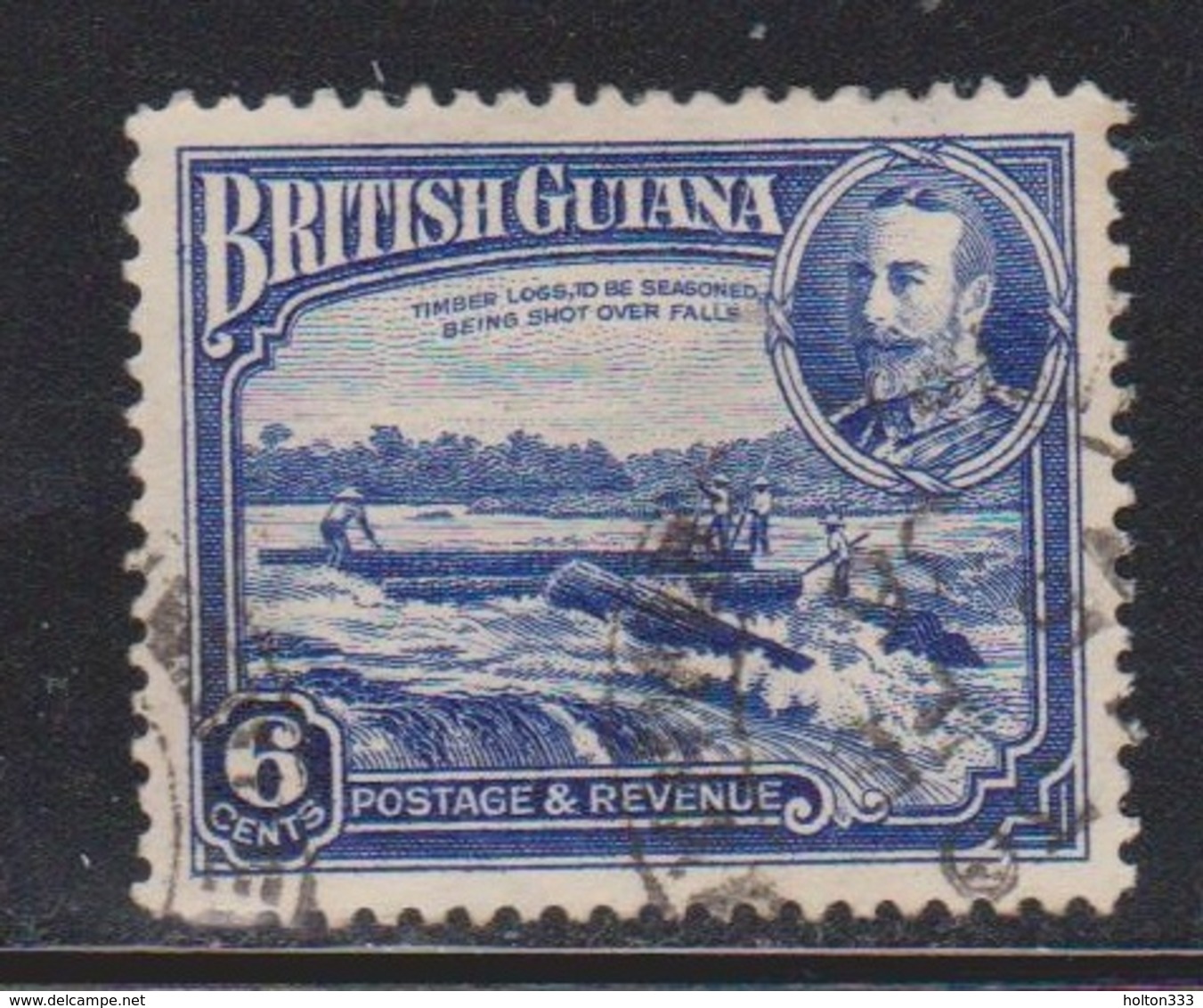 BRITISH GUIANA Scott # 214 Used - KGV & Logs Going Over Waterfalls - British Guiana (...-1966)