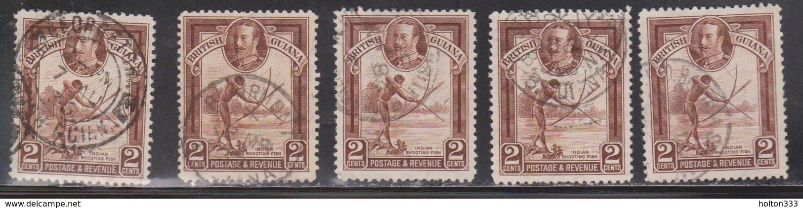 BRITISH GUIANA Scott # 211 Used X 5 - KGV & Indian Shooting Fish - British Guiana (...-1966)