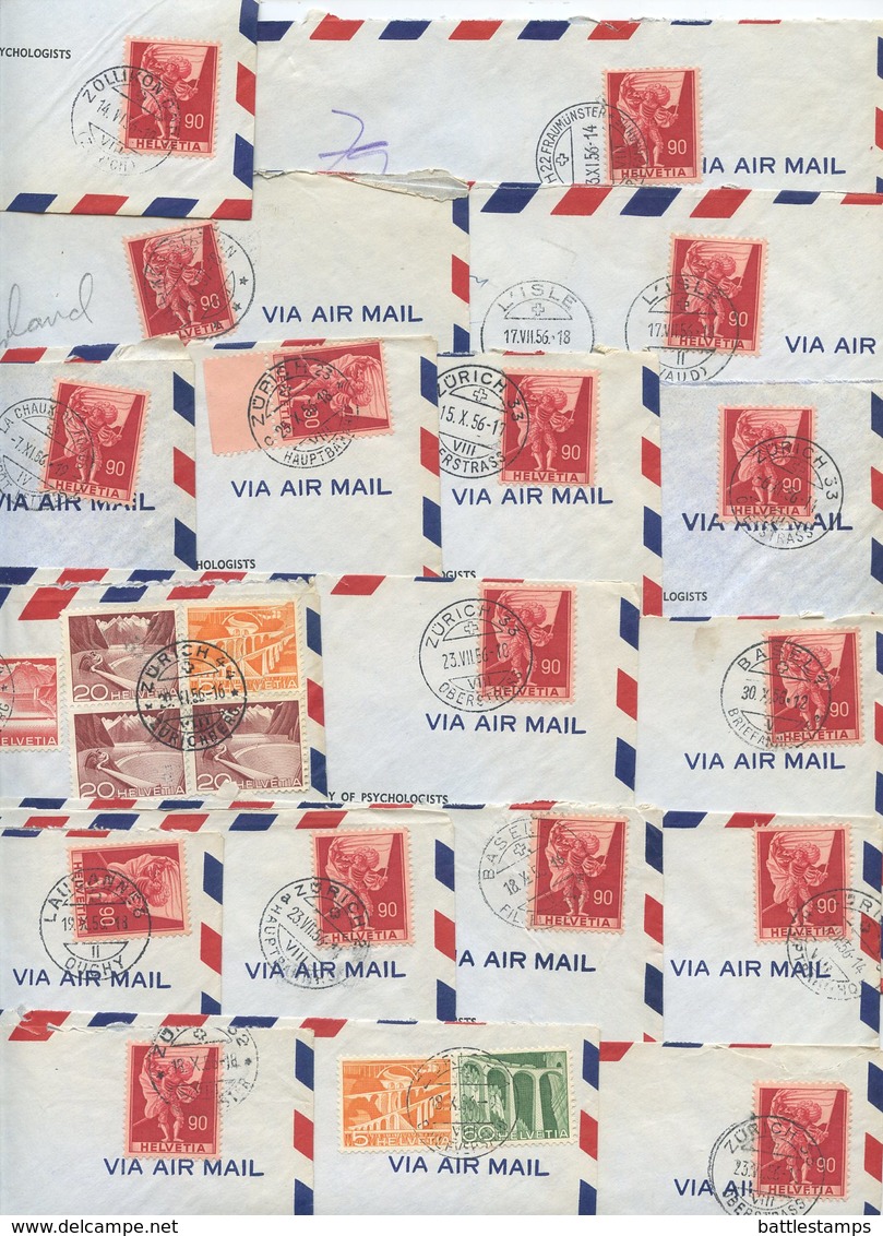 Switzerland 1956-57 18 Airmail Covers To U.S., Mix Of Stamps & Postmarks - Covers & Documents