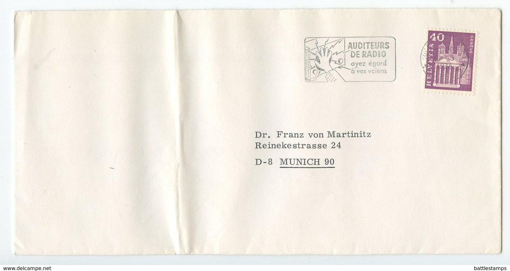 Switzerland 1974 Cover Lausanne To Munich Germany, Radio Slogan Cancel - Covers & Documents