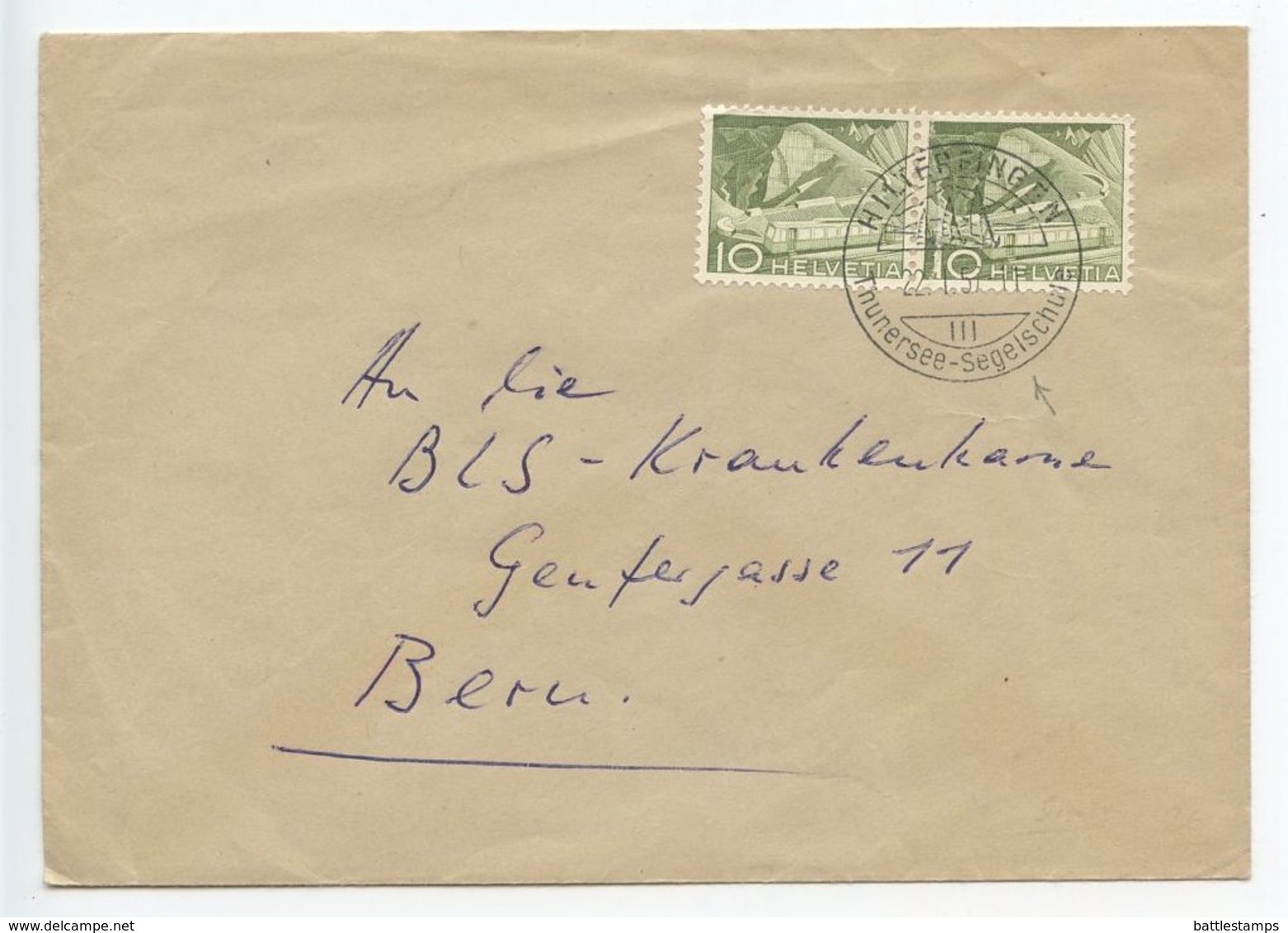 Switzerland 1957 Cover Hilterfingen To Bern, Scott 330 Mountain Railway, Pair - Covers & Documents