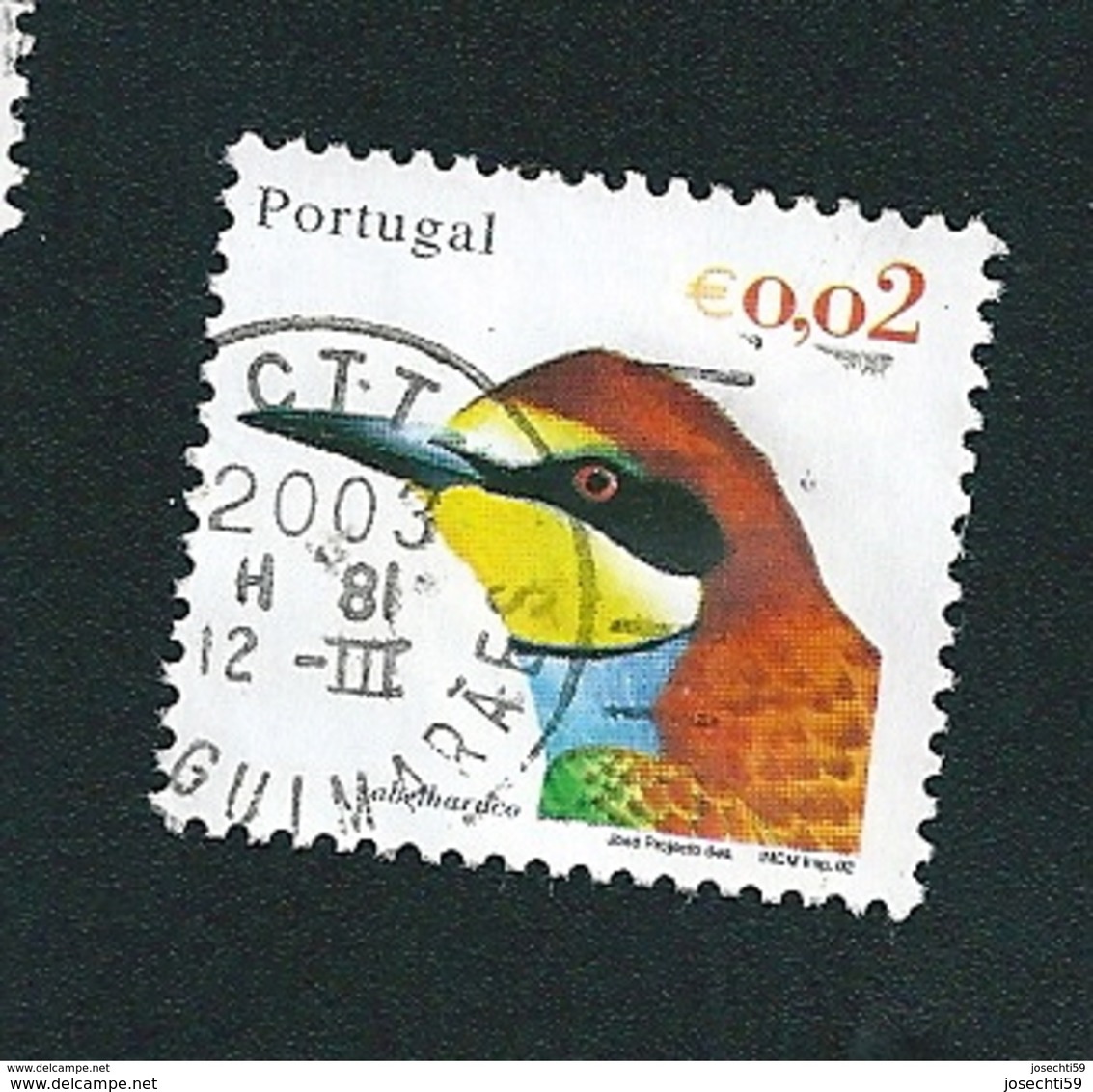 N° 2549 Oiseau Du Portugal Abelharuco   0.02 € Oblitéré Timbre  Portugal 2002 - Oblitérés