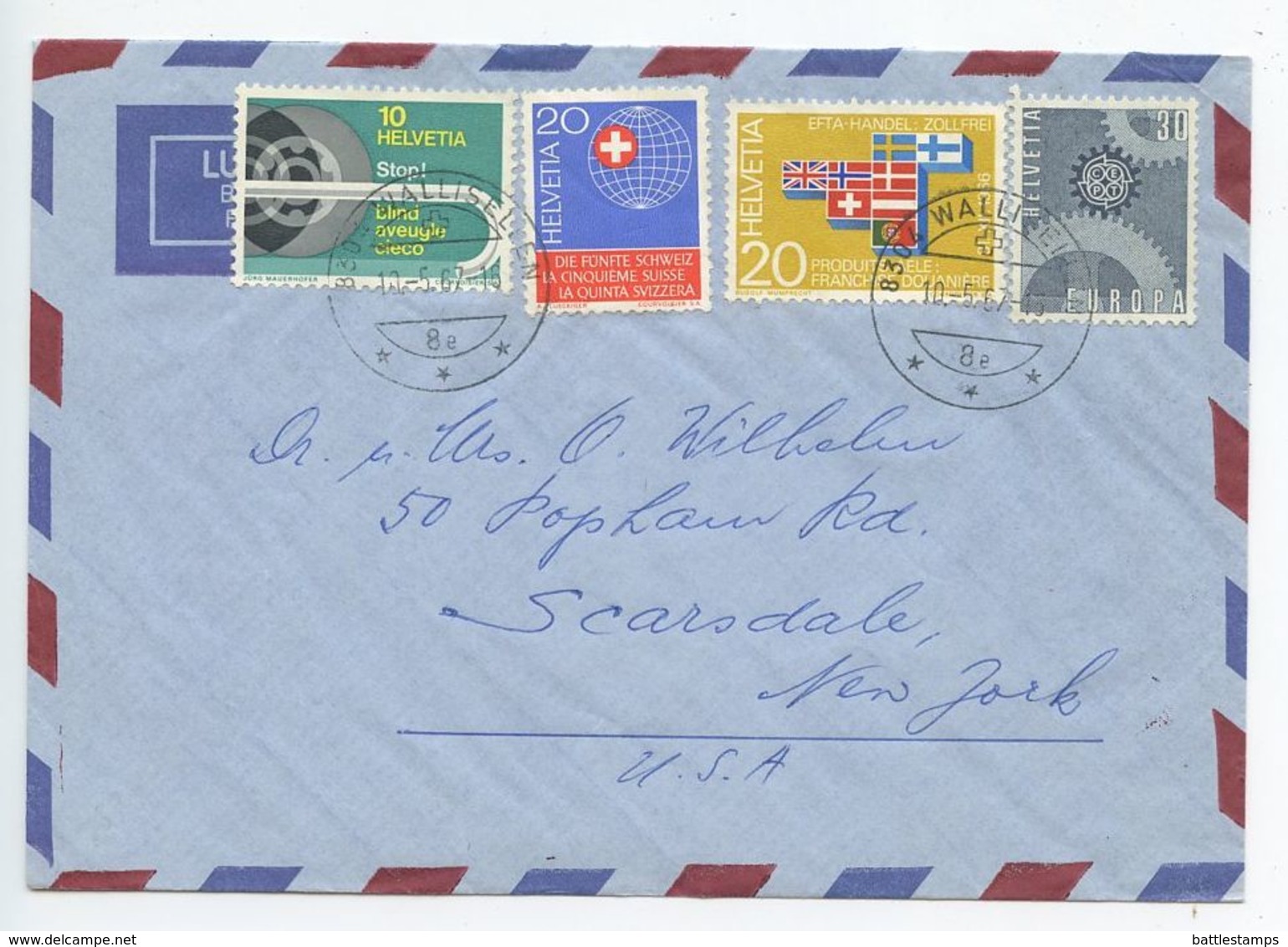 Switzerland 1967 Airmail Cover Wallisellen To Scarsdale New York, Scott 476/482 - Covers & Documents