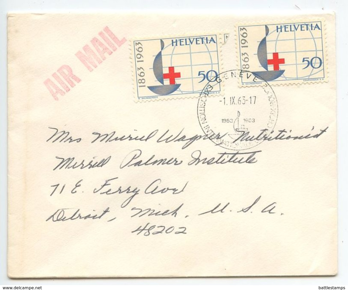 Switzerland 1963 Airmail Cover Geneva To U.S., International Red Cross Exposition - Covers & Documents