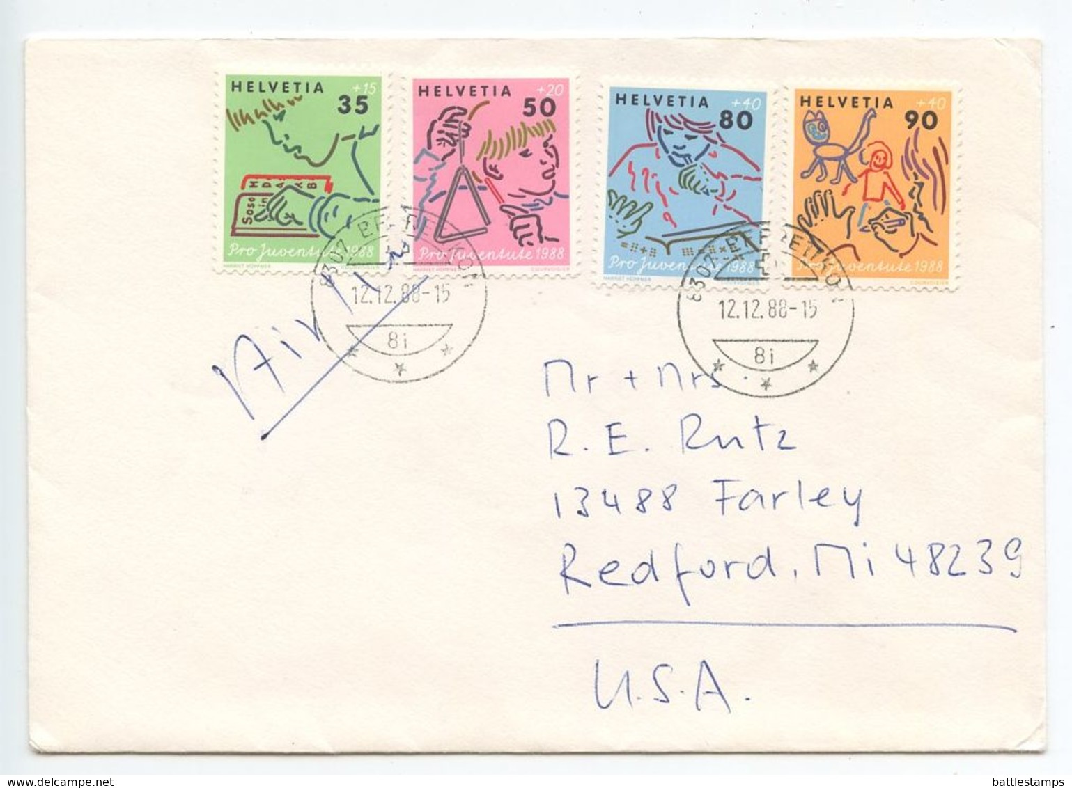 Switzerland 1988 Airmail Cover Effretikon To U.S., Scott B456-B549 Education - Covers & Documents