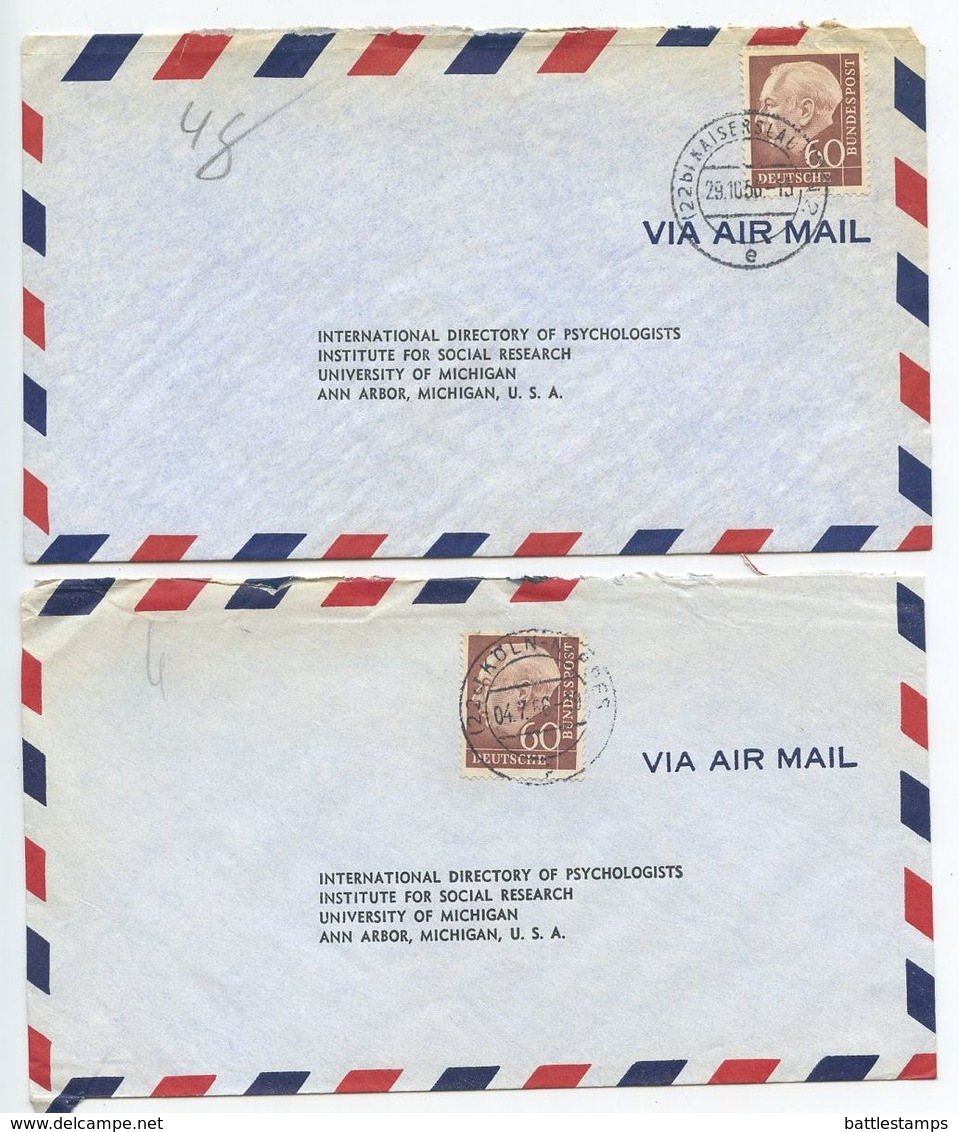 Germany, West 1956 5 Airmail Covers To U.S., Scott 715 Heuss, Mix Of Postmarks - Covers & Documents