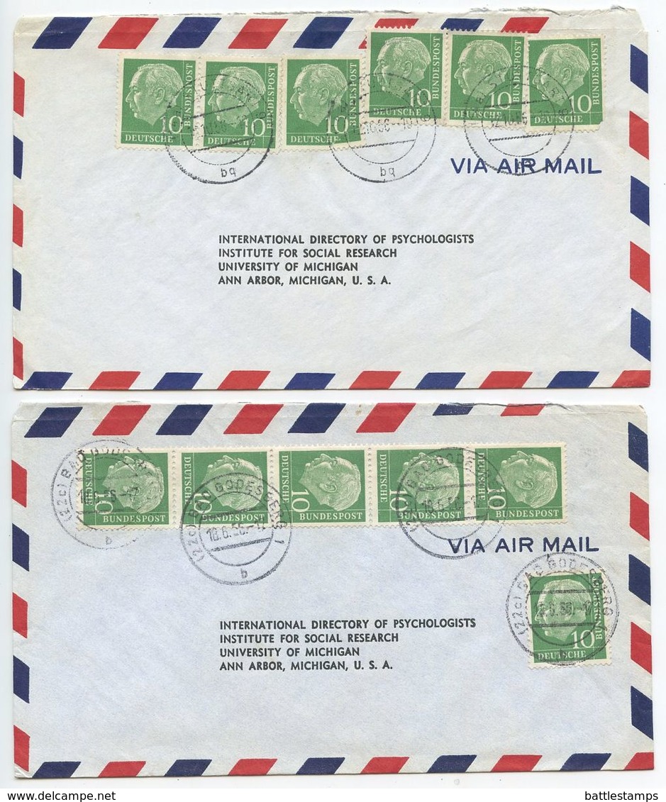 Germany, West 1956 2 Airmail Covers Bad Godesberg & Stuttgart To U.S., Scott 708 X 6 Heuss - Covers & Documents